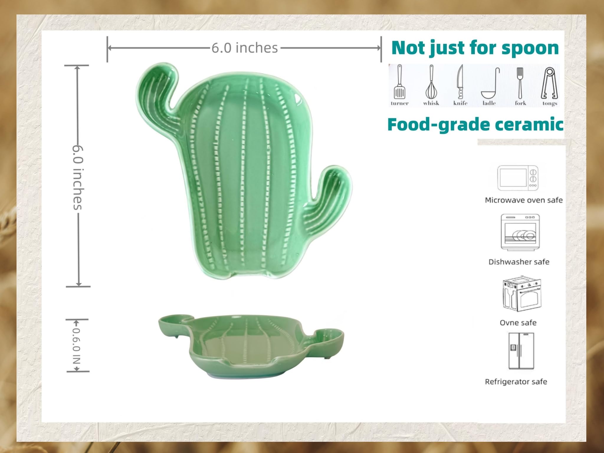 Spatula rest and utensil holder with cactus motif