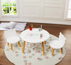 UTEX bear themed wooden toddler table in white with wood-toned legs
