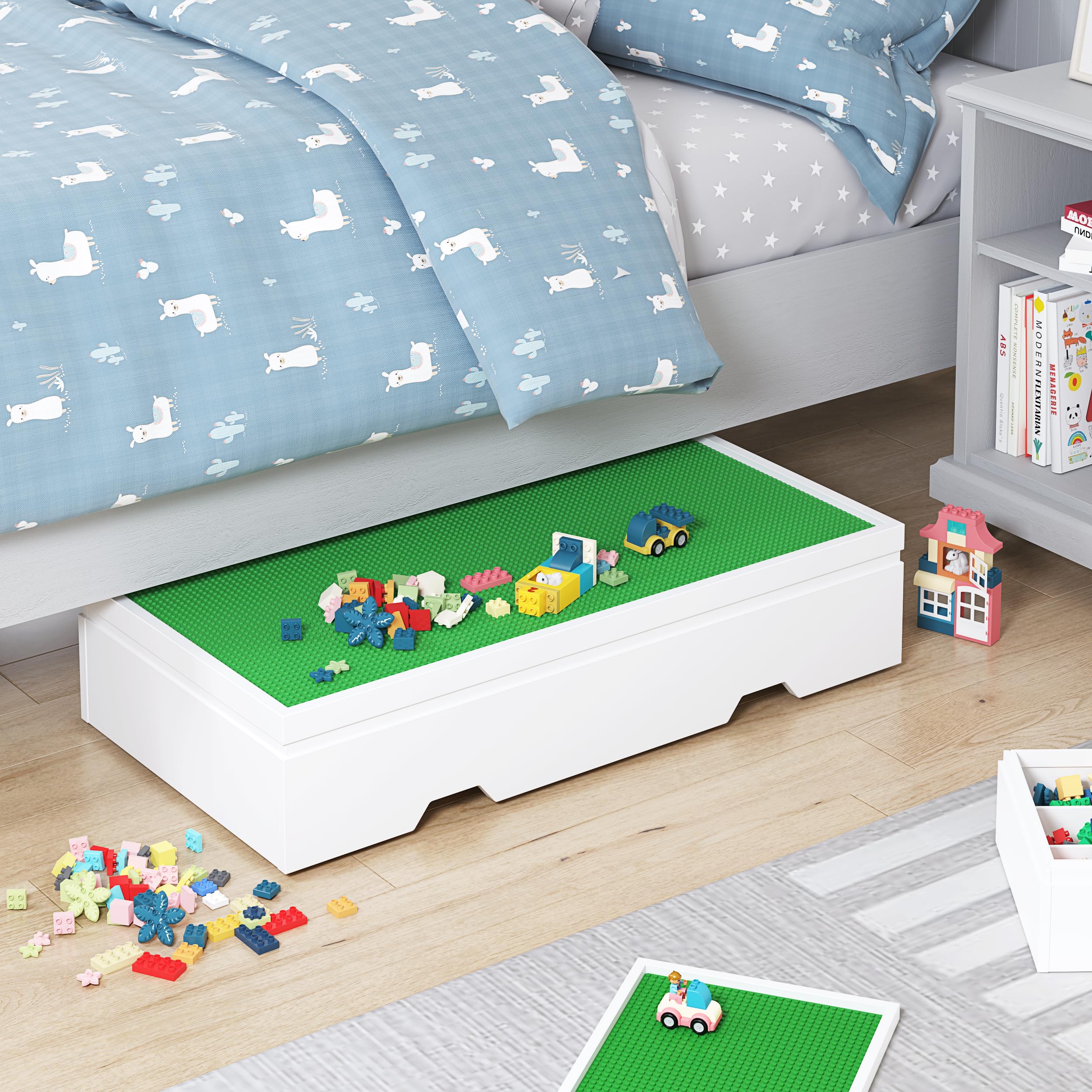 Table with pull handle for easy mobility under bed