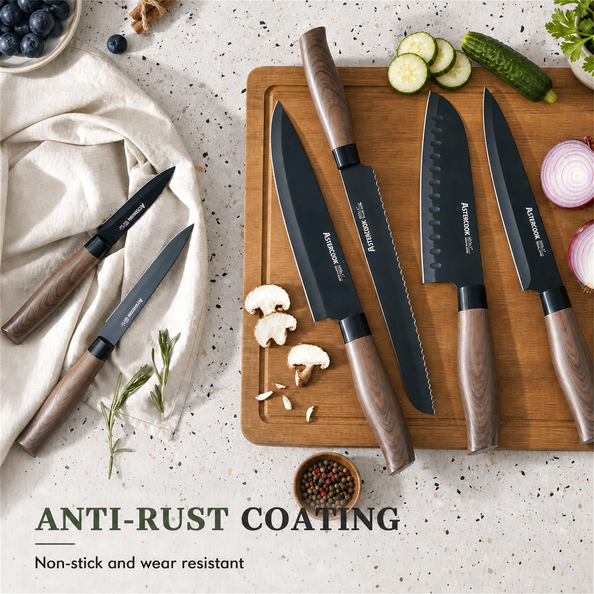 Astercook knife set includes 6 blade guards