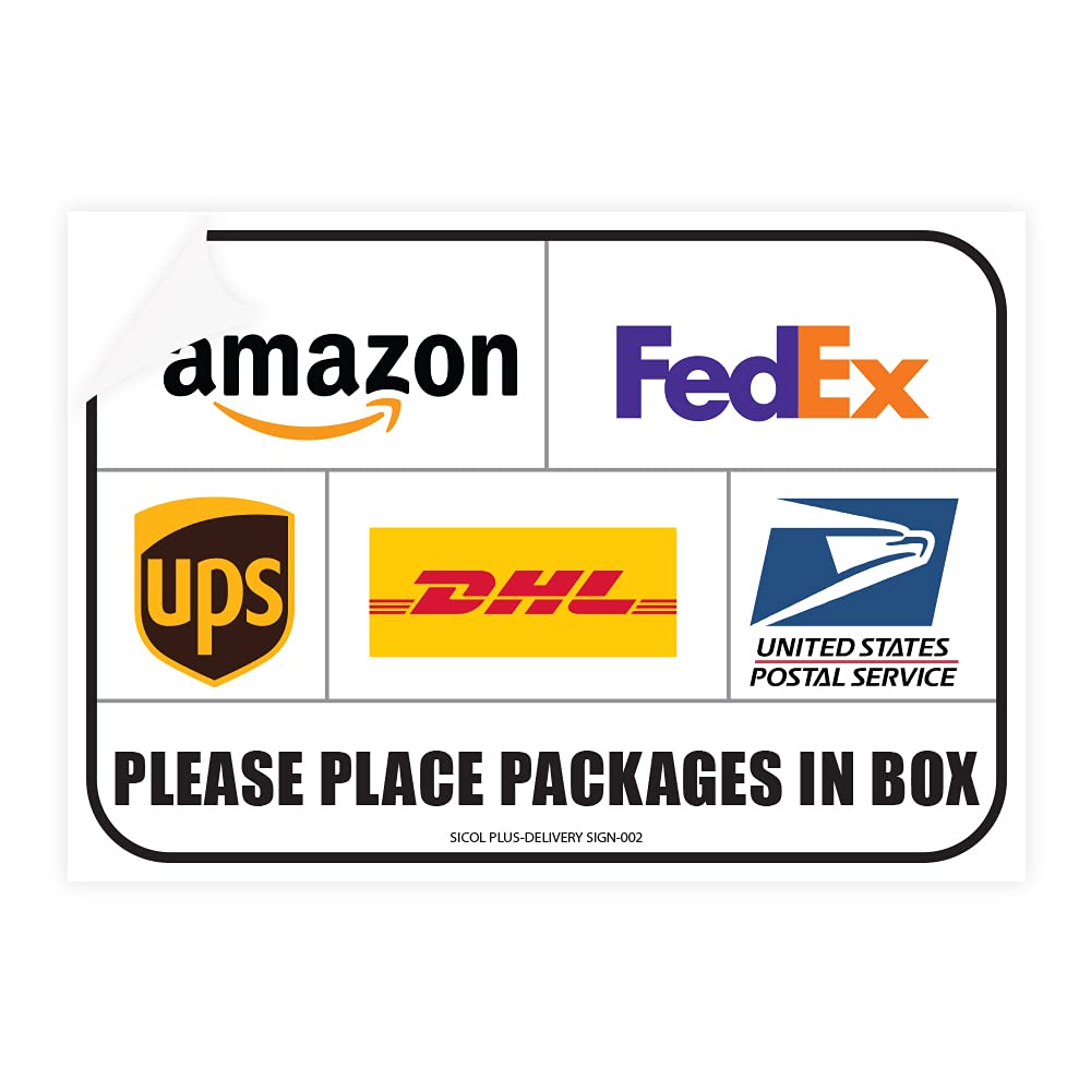 Bright readable graphics delivery sign for package box area