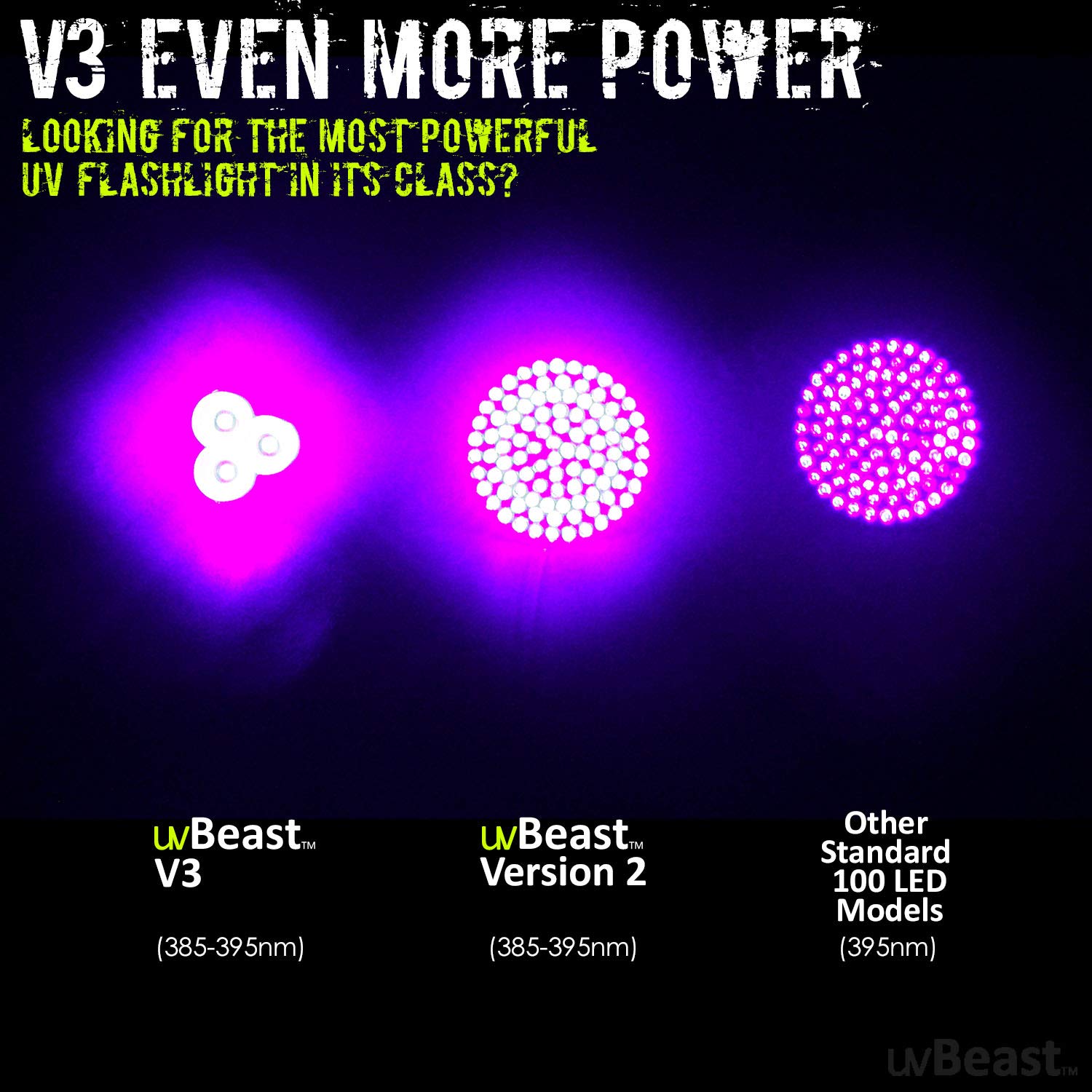 uvBeast V3 385-395nm UV flashlight 70 ft beam throw
