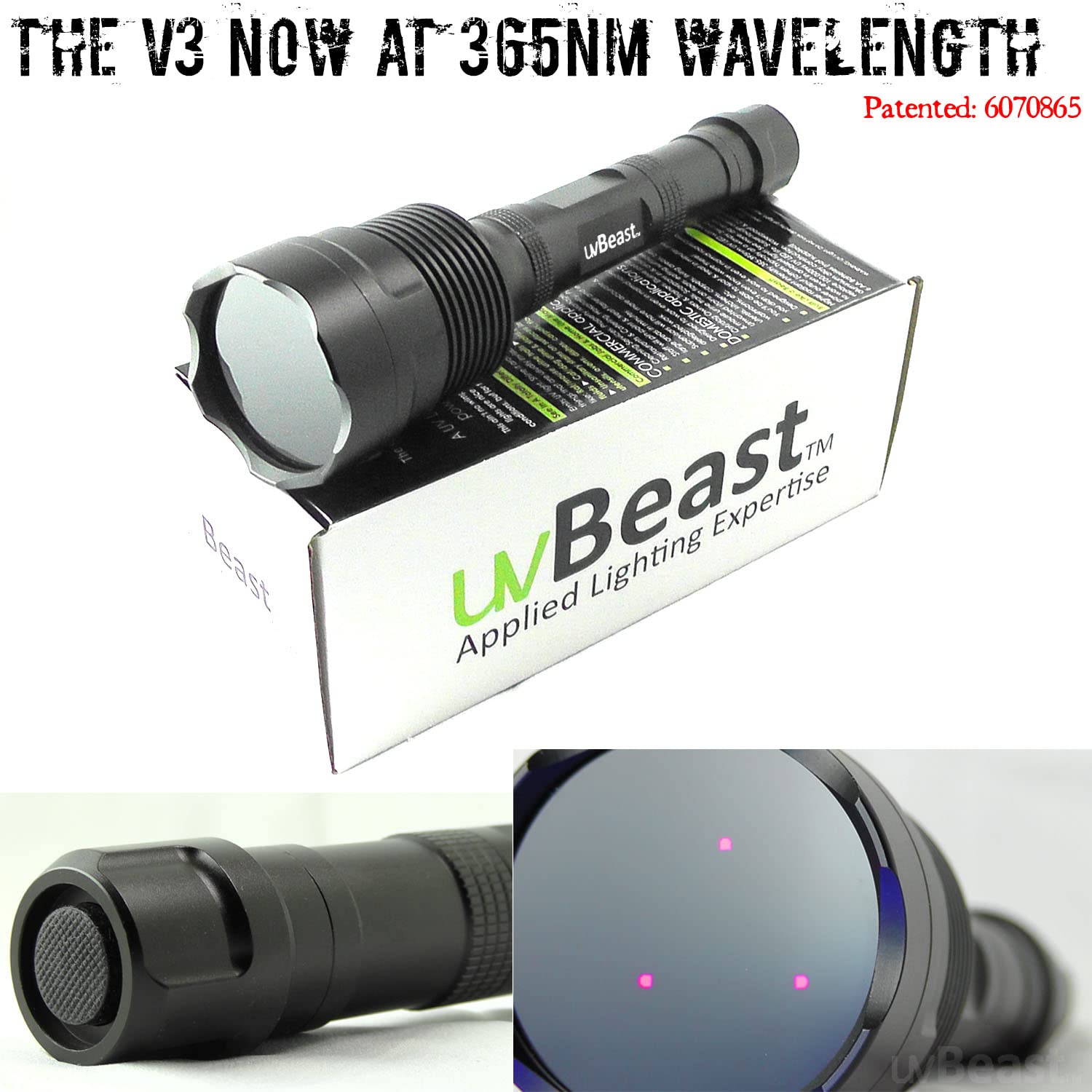 uvBeast V3 365nm triple LED UV beam close up