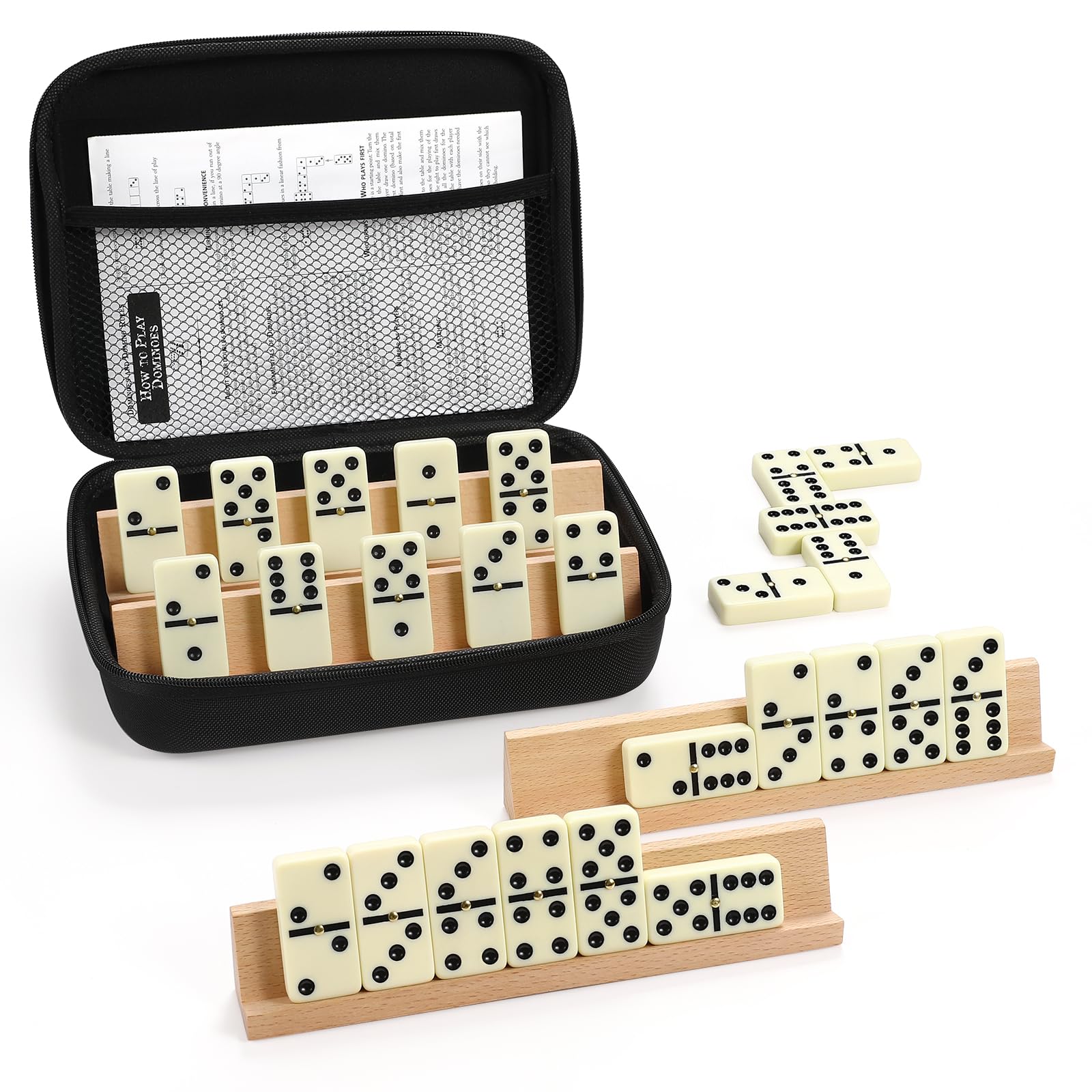 uvcany dominoes set adults with 4 beech racks and portable case