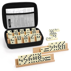 uvcany dominoes set adults with 4 beech racks and portable case