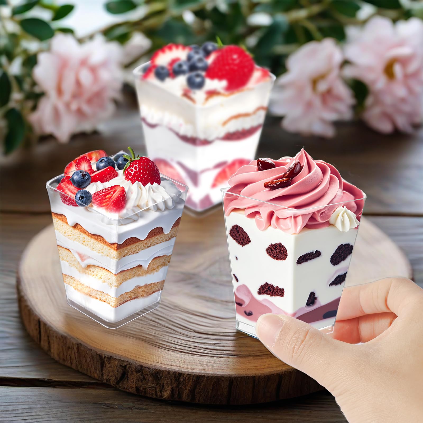 Transparent dessert shooter cups for pudding mousse