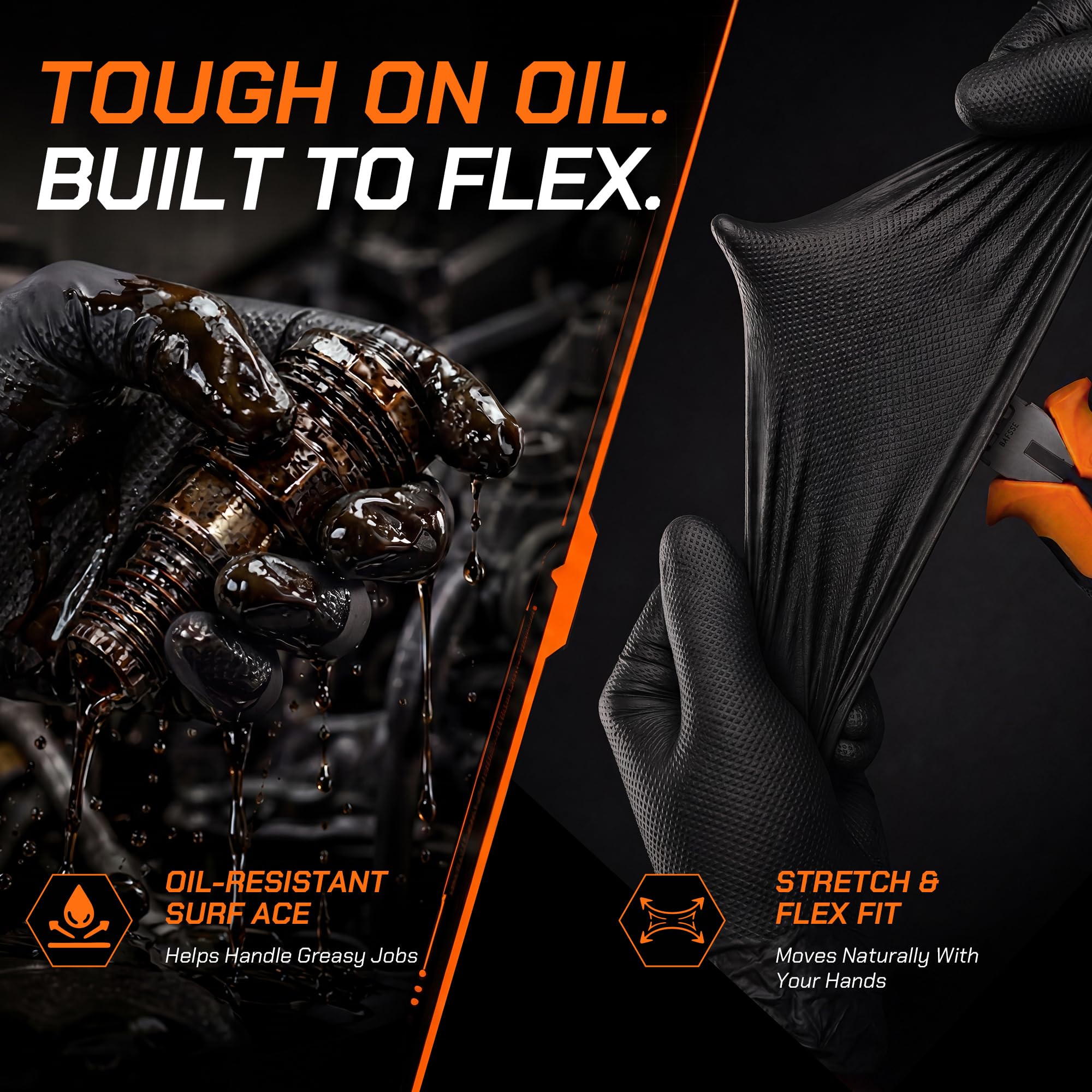 Black nitrile gloves by UYKKE for automotive maintenance