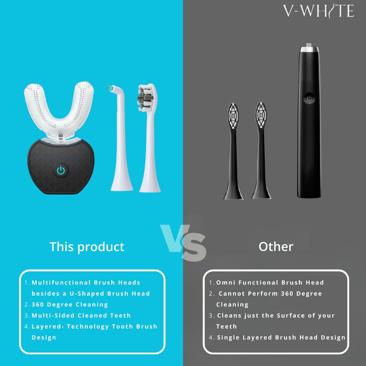 IPX7 waterproof rating symbol on V-WHITE toothbrush
