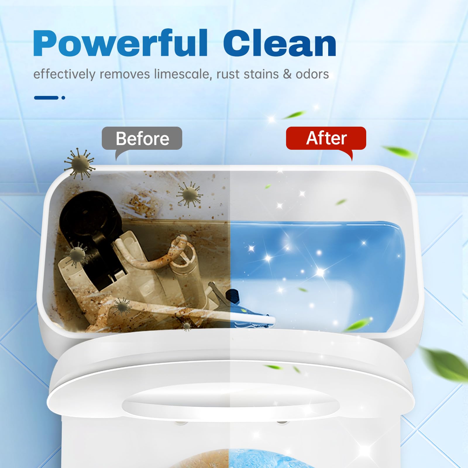Toilet tank cleaner tablet being added to tank