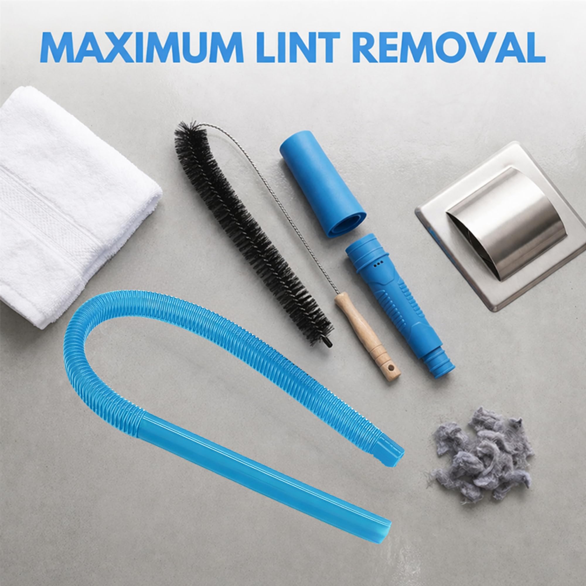 Safe and efficient dryer vent lint cleaning with universal attachment