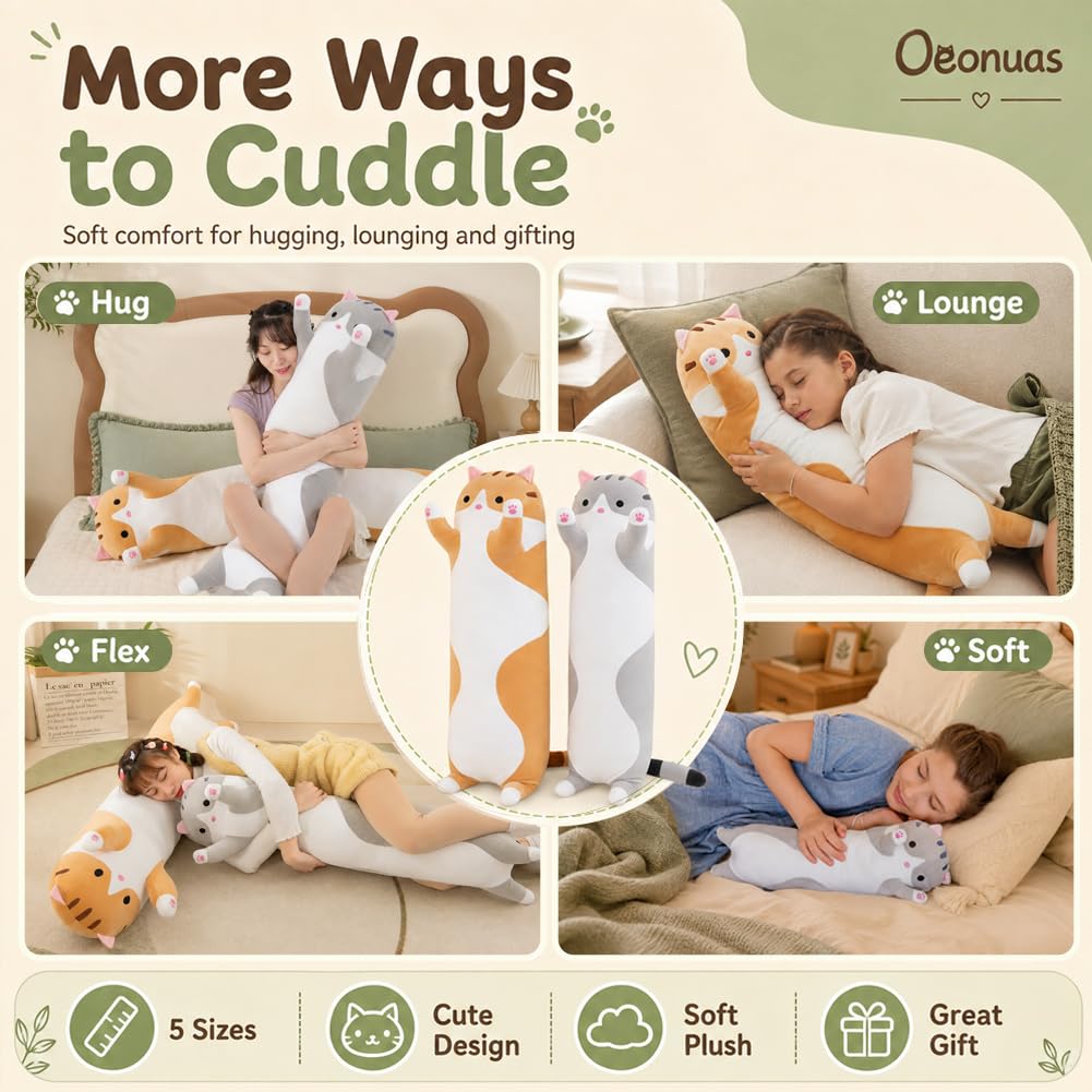 Machine washable cat plush pillow gray 19 inches