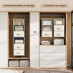 Vailando 2-in-1 design closet organizer beige collapsed and assembled