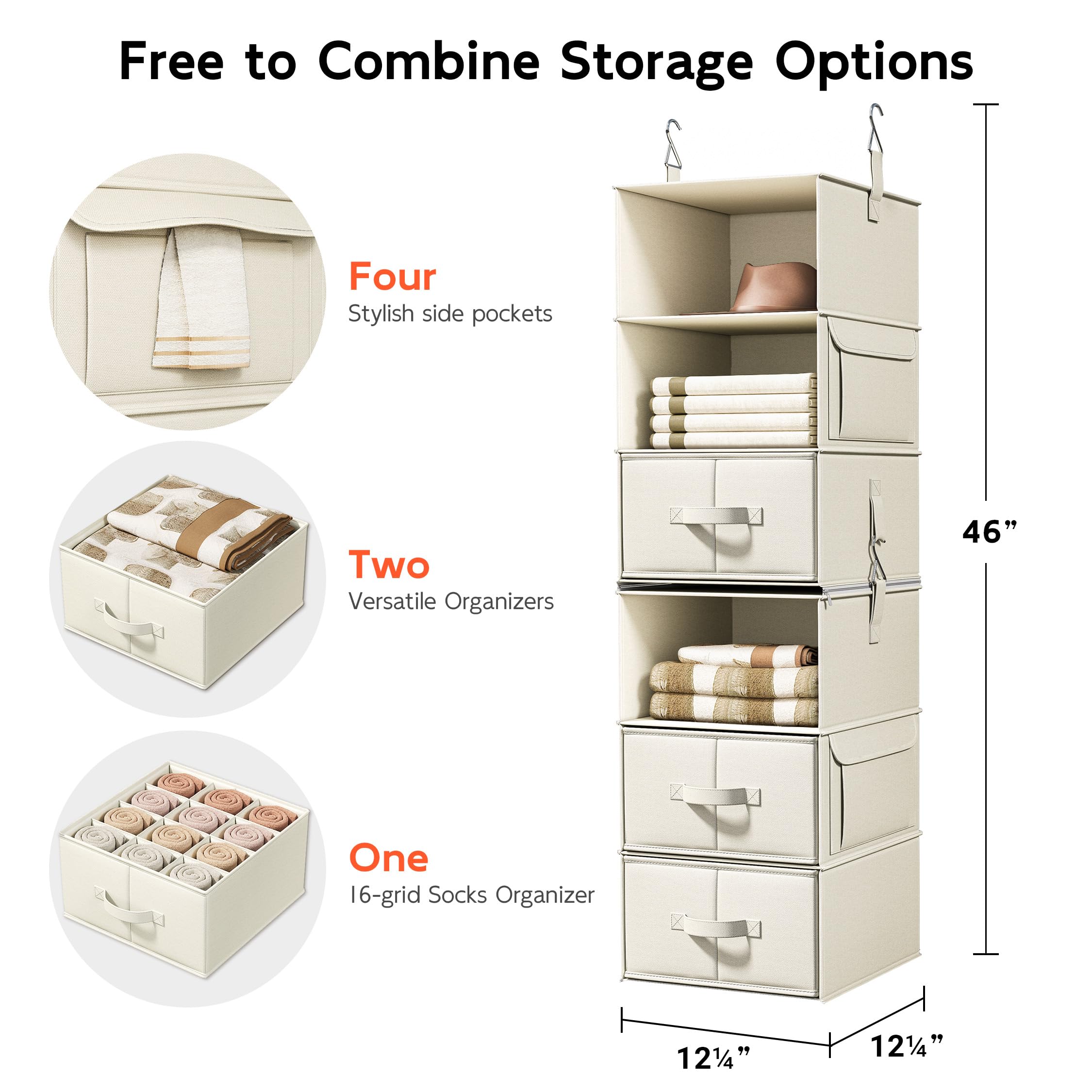 Vailando closet organizer showing removable sock drawer