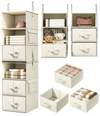 Vailando 6-shelf hanging closet organizer beige front view