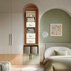 Vailando beige closet organizer with 3 open shelves