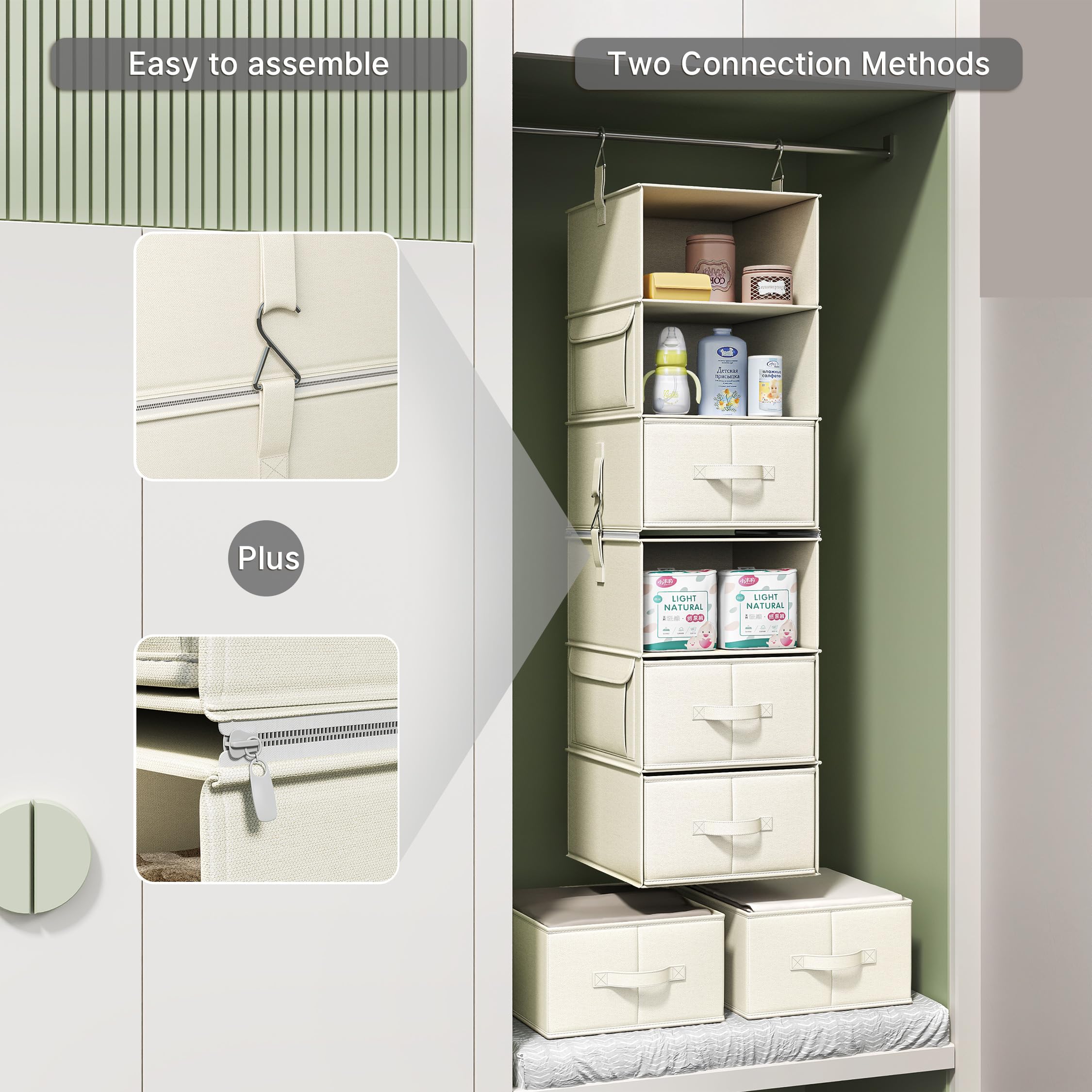 Vailando closet organizer with 4 side pockets storage