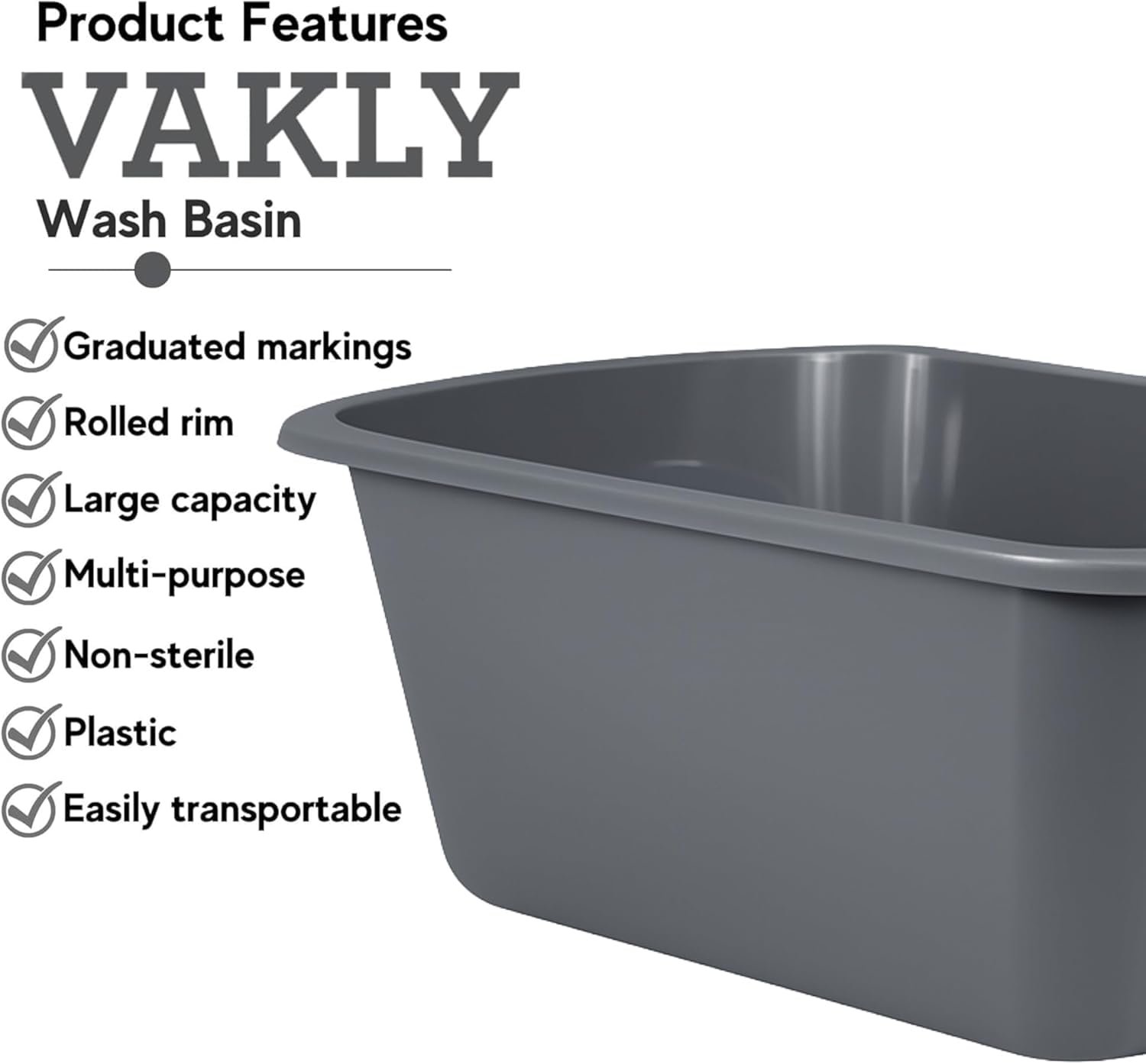 Vakly 5-pack plastic wash basins for storage and use