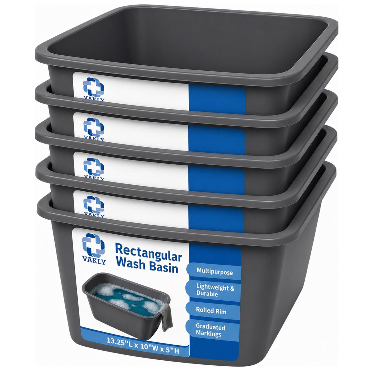 Vakly plastic wash basin 7 qt rectangular with graduated markings