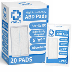 Vakly sterile abdominal ABD combine pad 5x9 20 pack