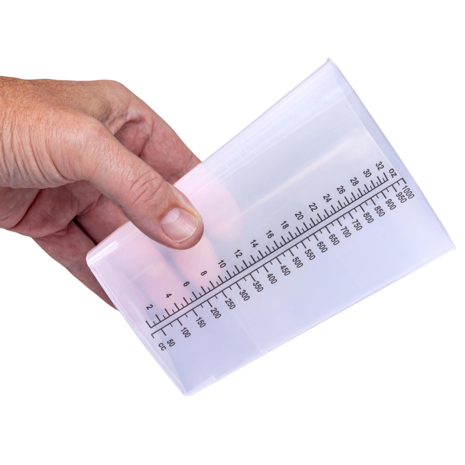 Frosted information panel on 32 oz triangular container