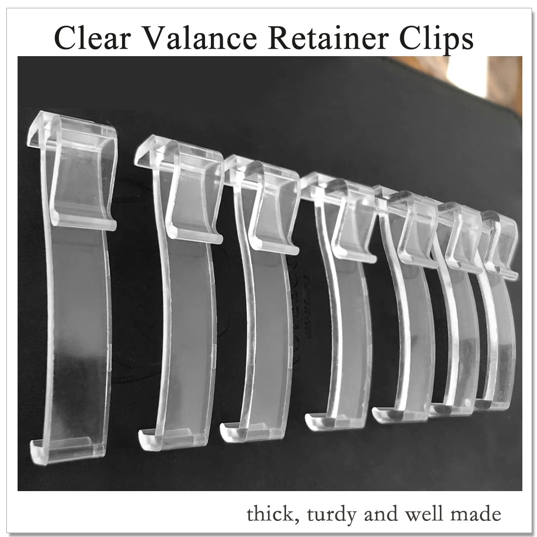 Transparent valance clips blend with various curtain styles