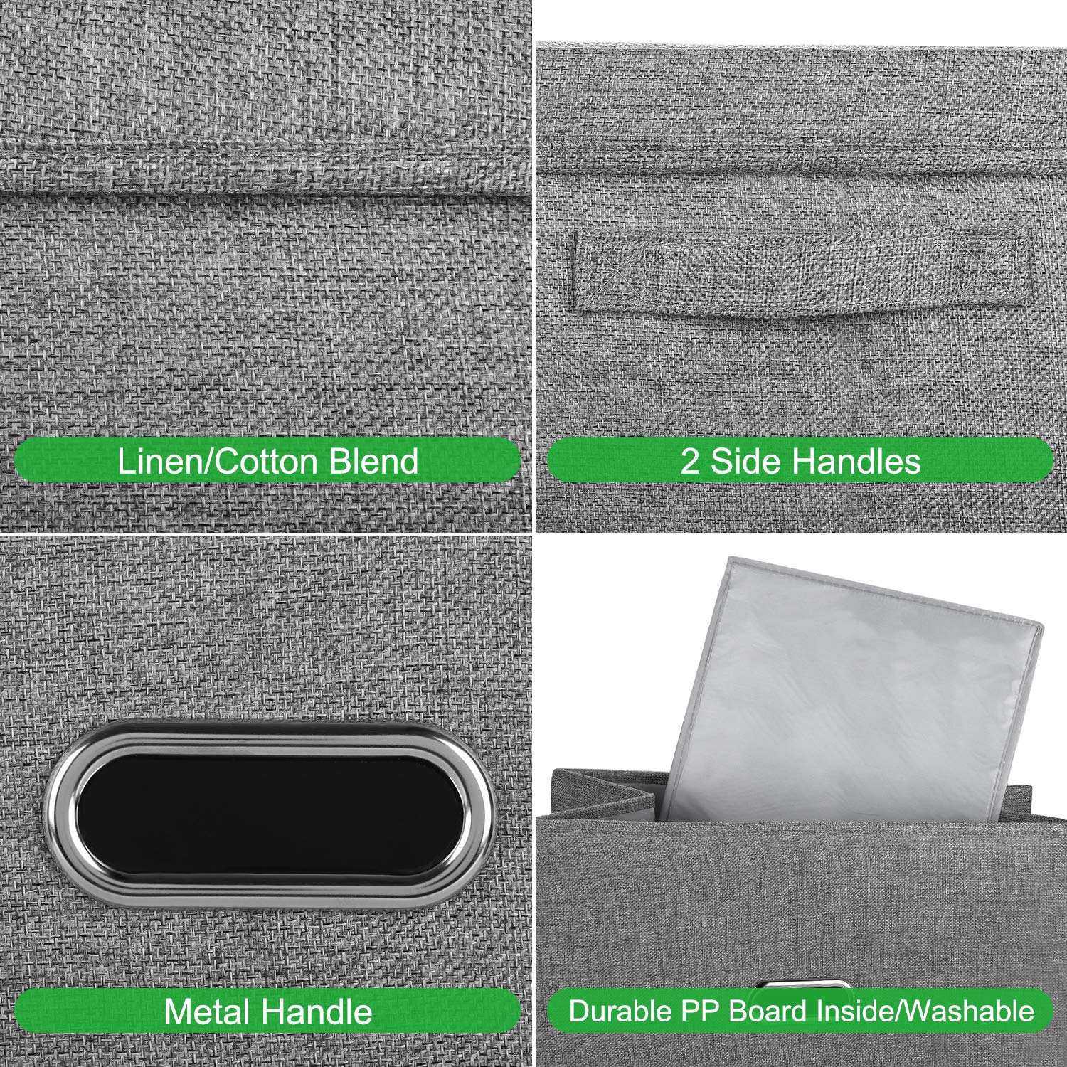 Valease extra large linen foldable storage bin grey with lid