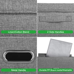Valease extra large linen foldable storage bin grey with lid