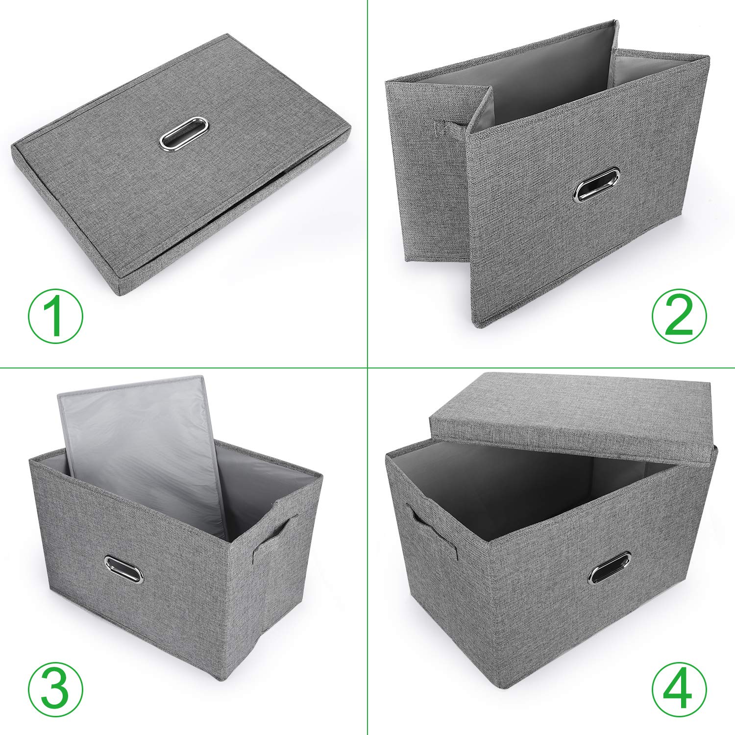 Valease foldable storage bin linen fabric side handles