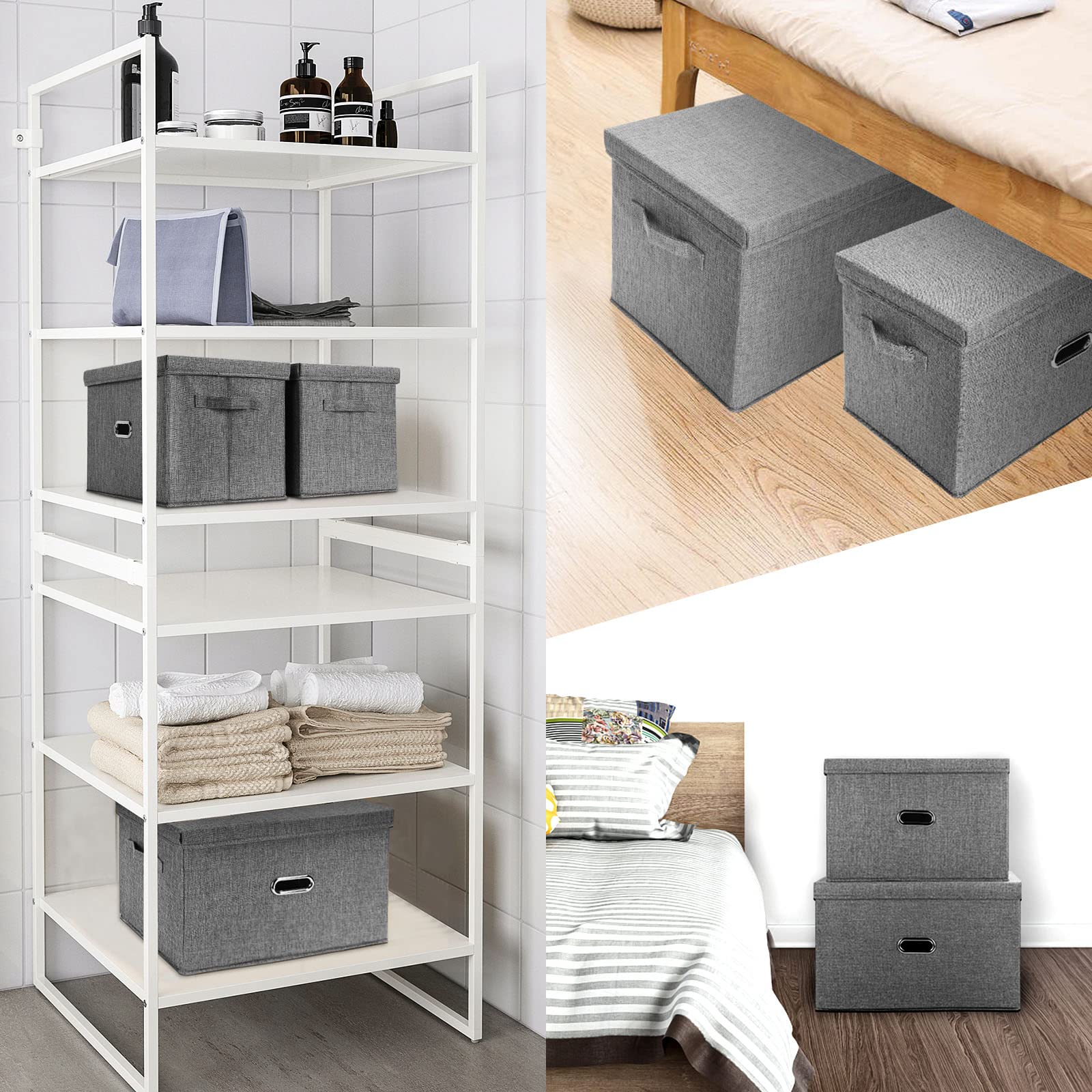 Valease two pack grey storage boxes on shelf