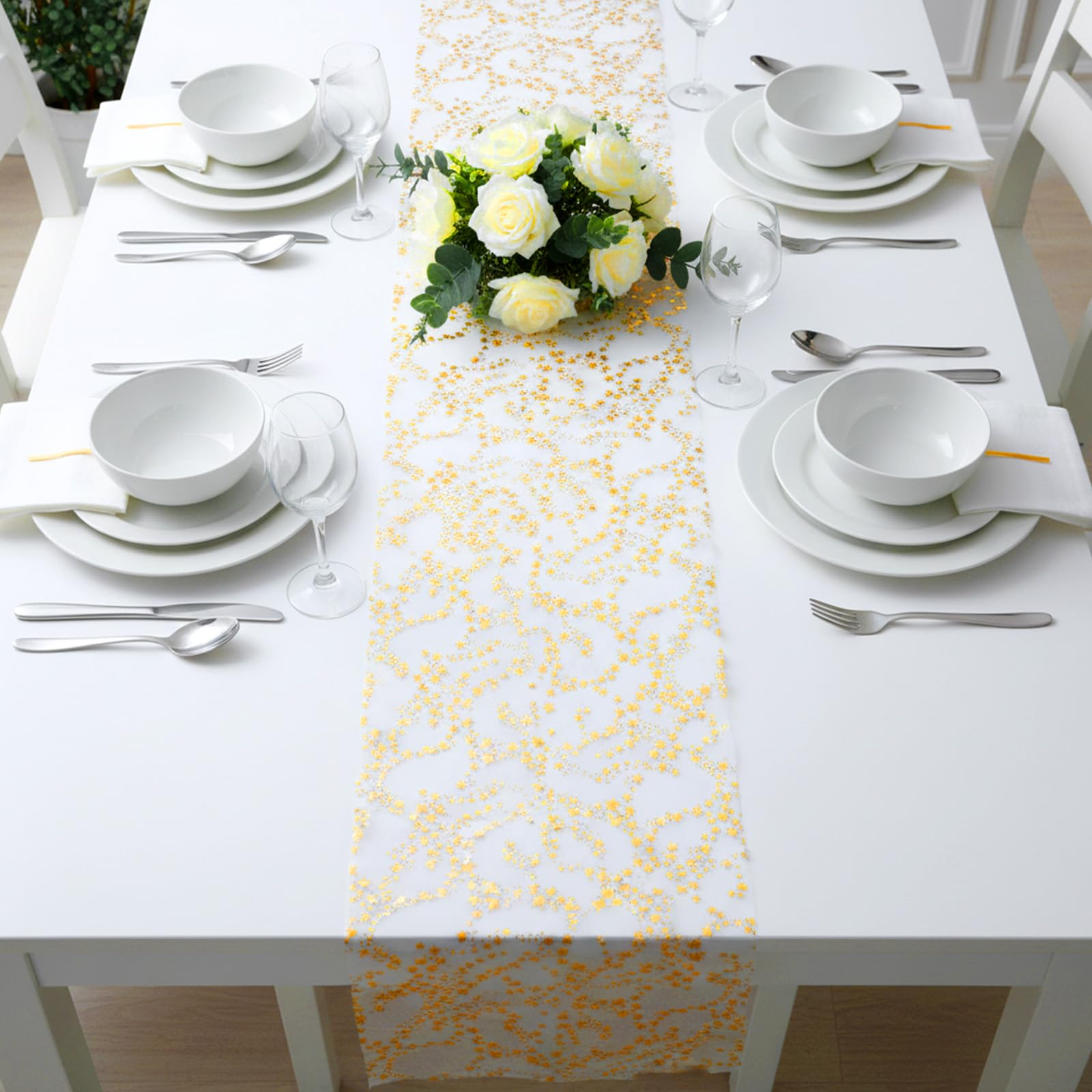 Valentine Christmas party table runner gold star