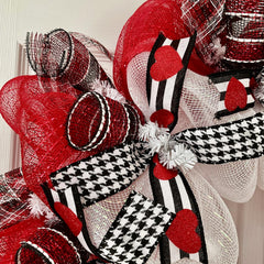 28 inch valentines deco mesh wreath front door with glittering red hearts