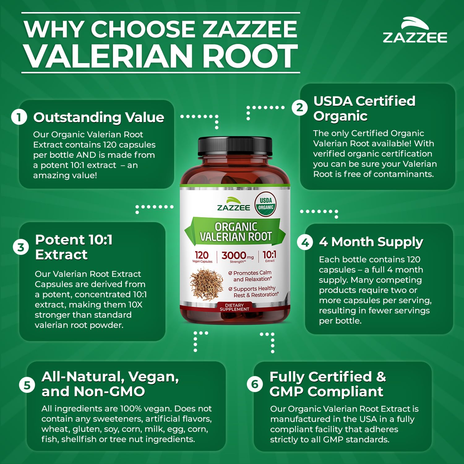 Valerian Root extract 10:1 vegan capsules by Zazzee
