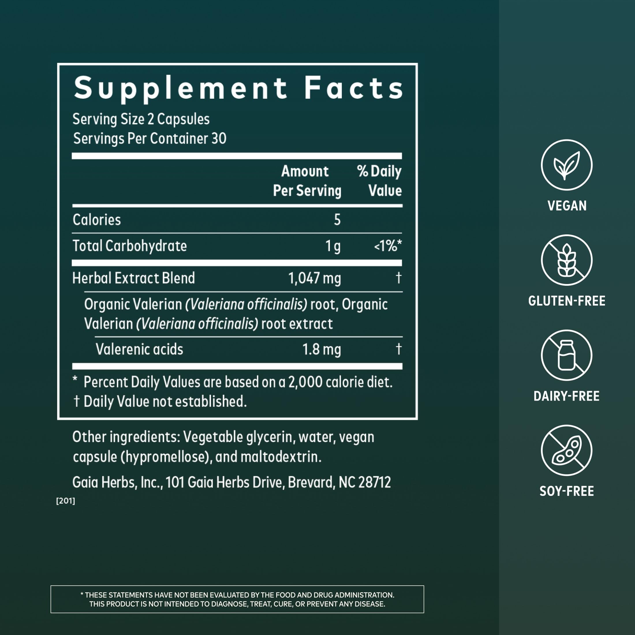 Valerian Root sleep support Gaia Herbs label