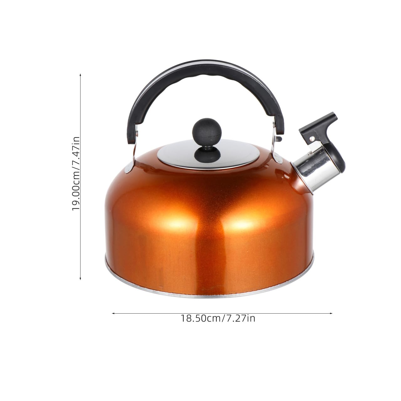 Ergonomic handle on stainless steel tea kettle