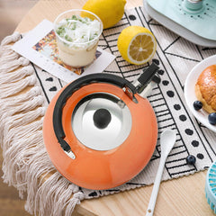 Orange whistling kettle for induction cooking