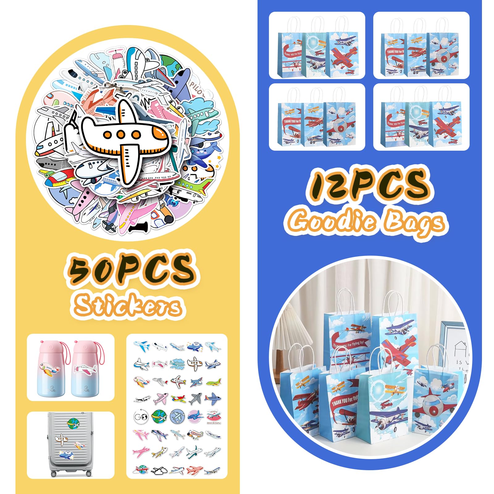 Stickers and tattoos from VAMWOGO airplane party kit