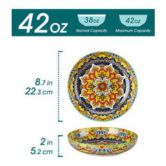 8-7 inch wide pasta bowls with vibrant ceramic design