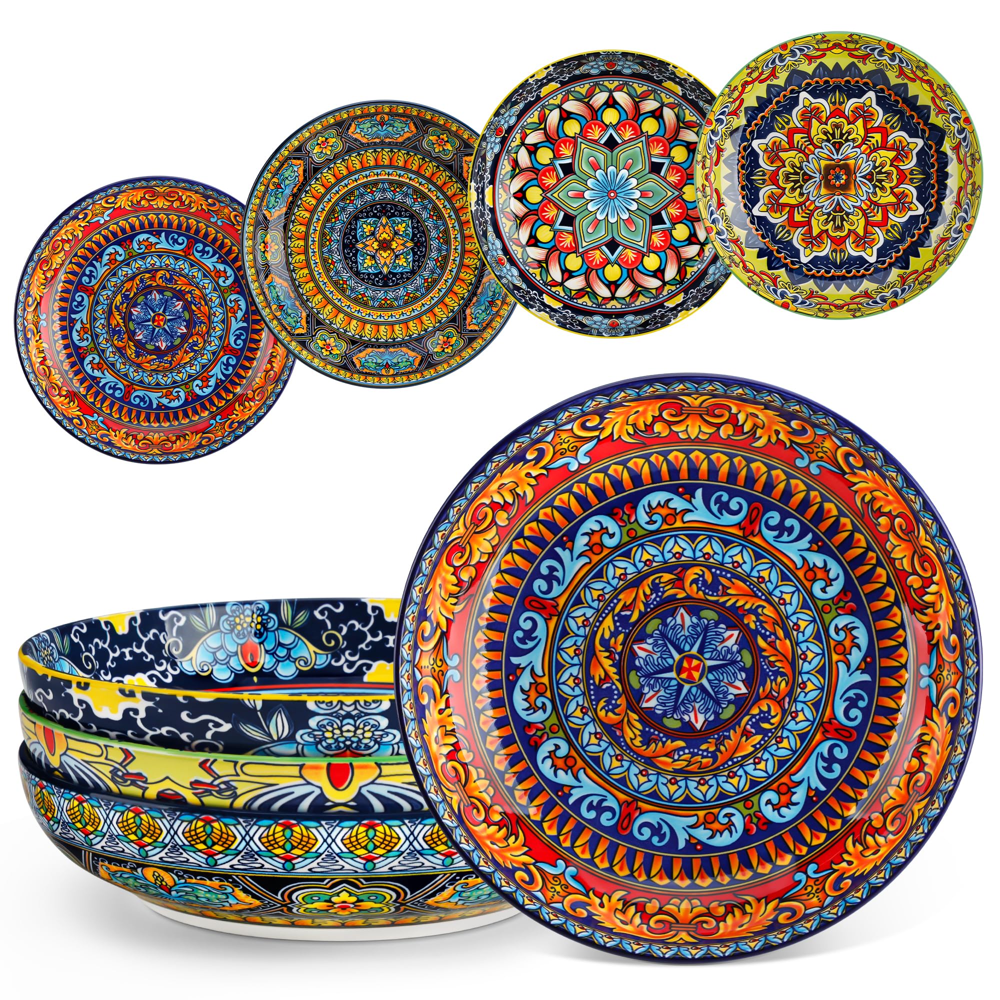 vancasso pasta bowls set of 4 with bohemian colorful pattern