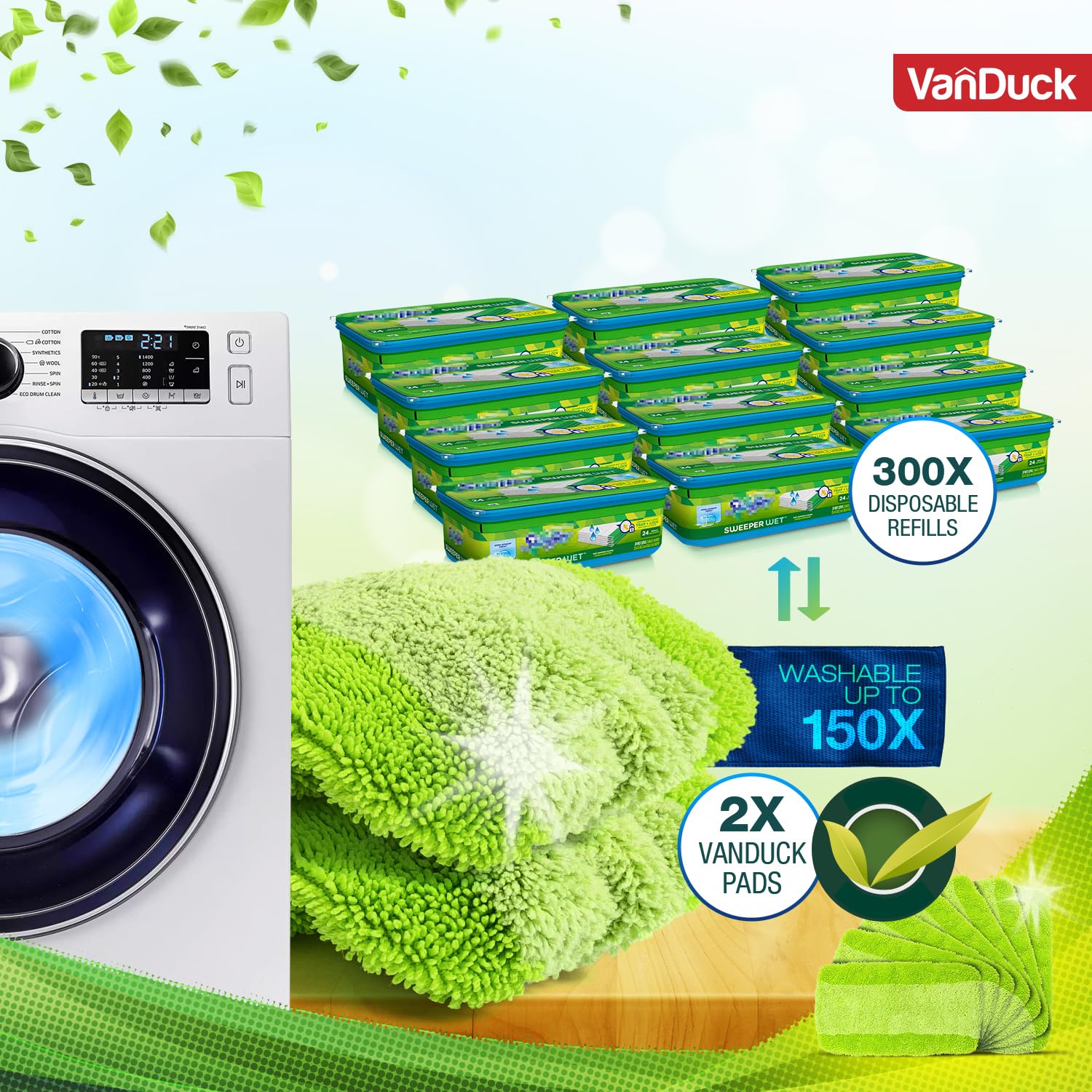 Mop pads machine washable up to 150 uses