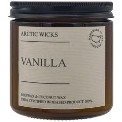 Vanilla Candle Arctic Wicks 16oz amber jar non-toxic coconut & beeswax blend