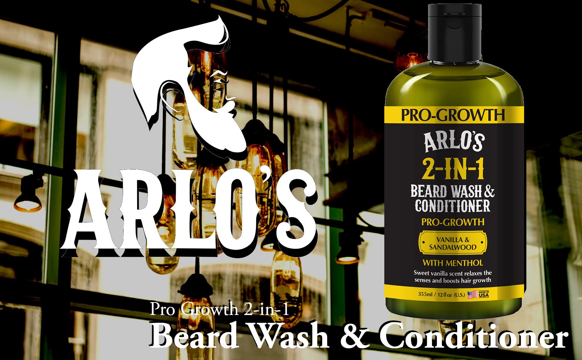 Vanilla Sandalwood beard wash bottle with menthol