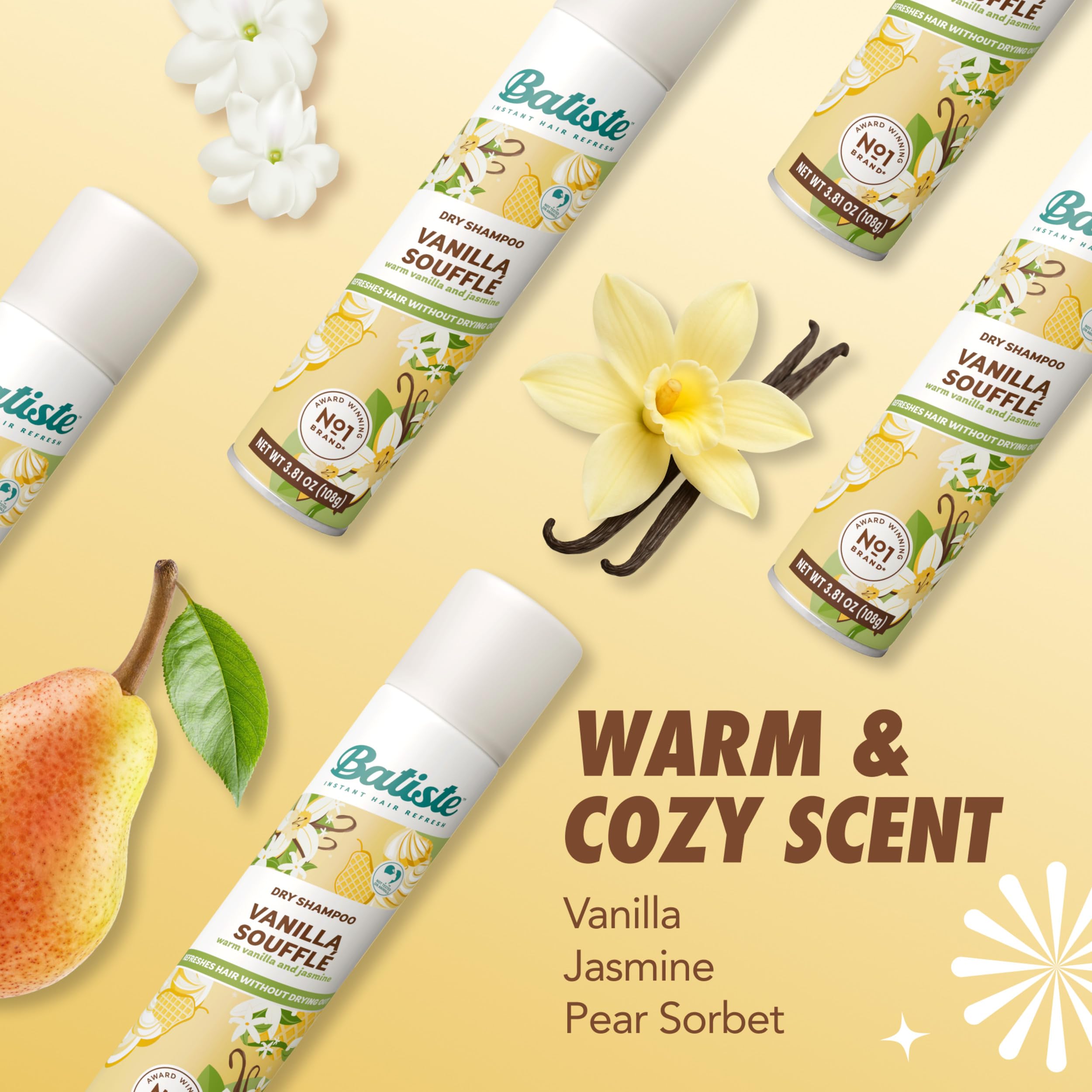 Works for all hair types and colors Batiste Dry Shampoo Vanilla Souffle