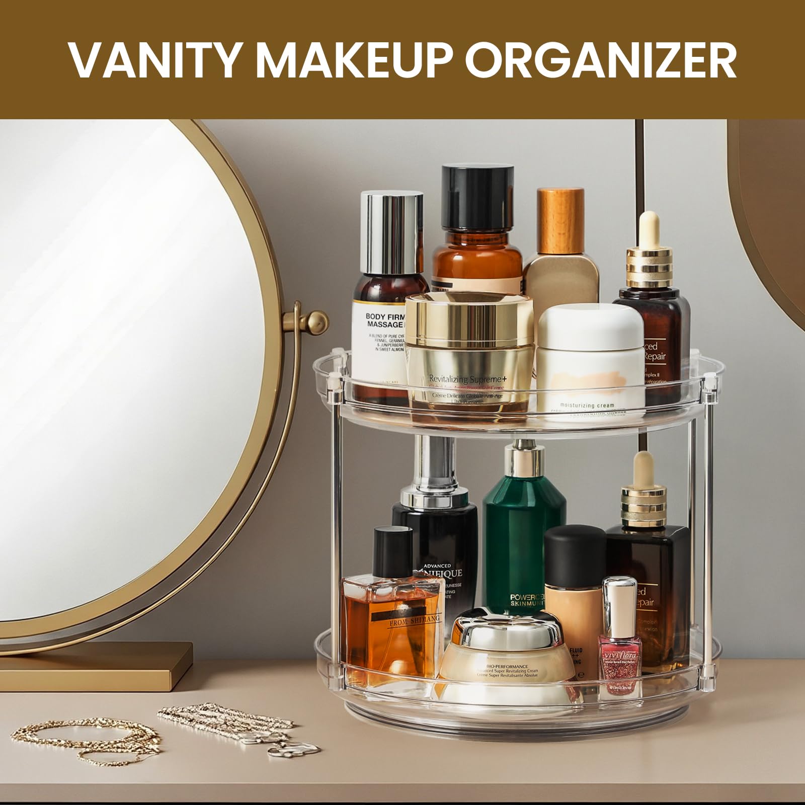 Vanity and medicine cabinet lazy Susan storage