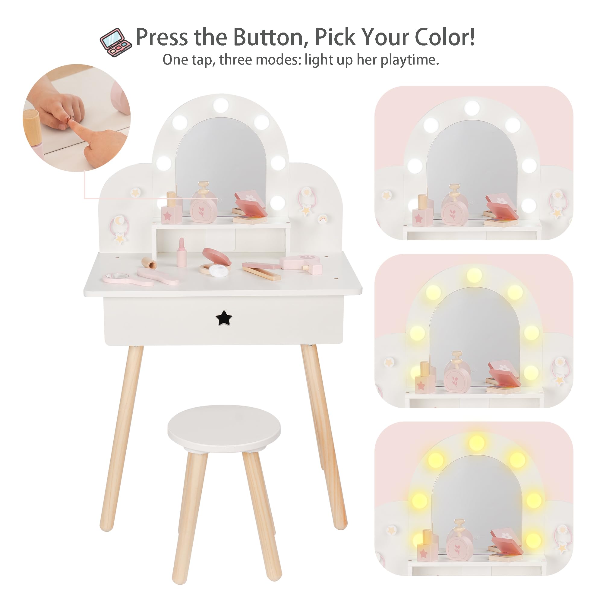 Touch Button 3 Color light mirror on vanity