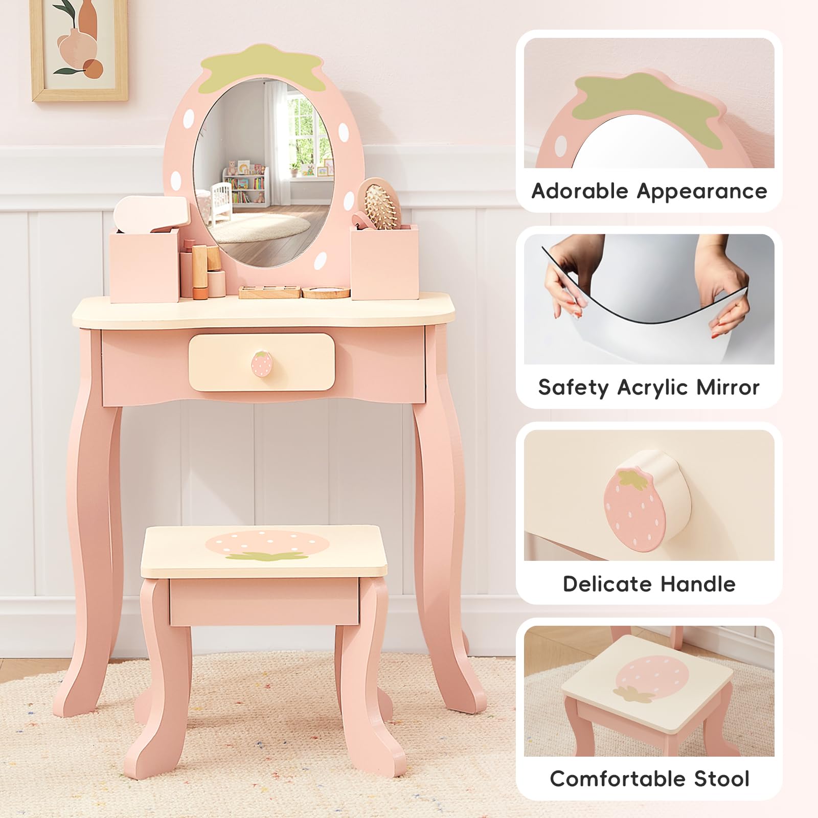 Strawberry themed vanity design for girls