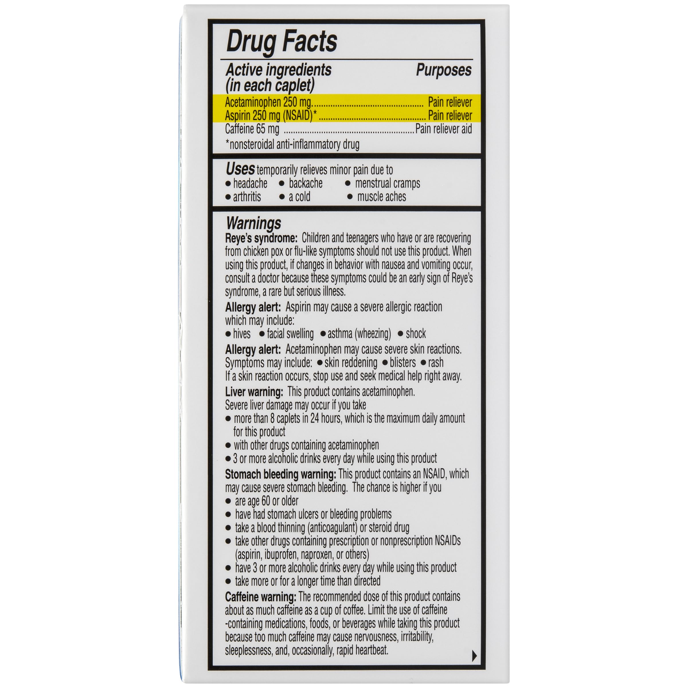 Vanquish Aspirin caffeine tablets on bottle