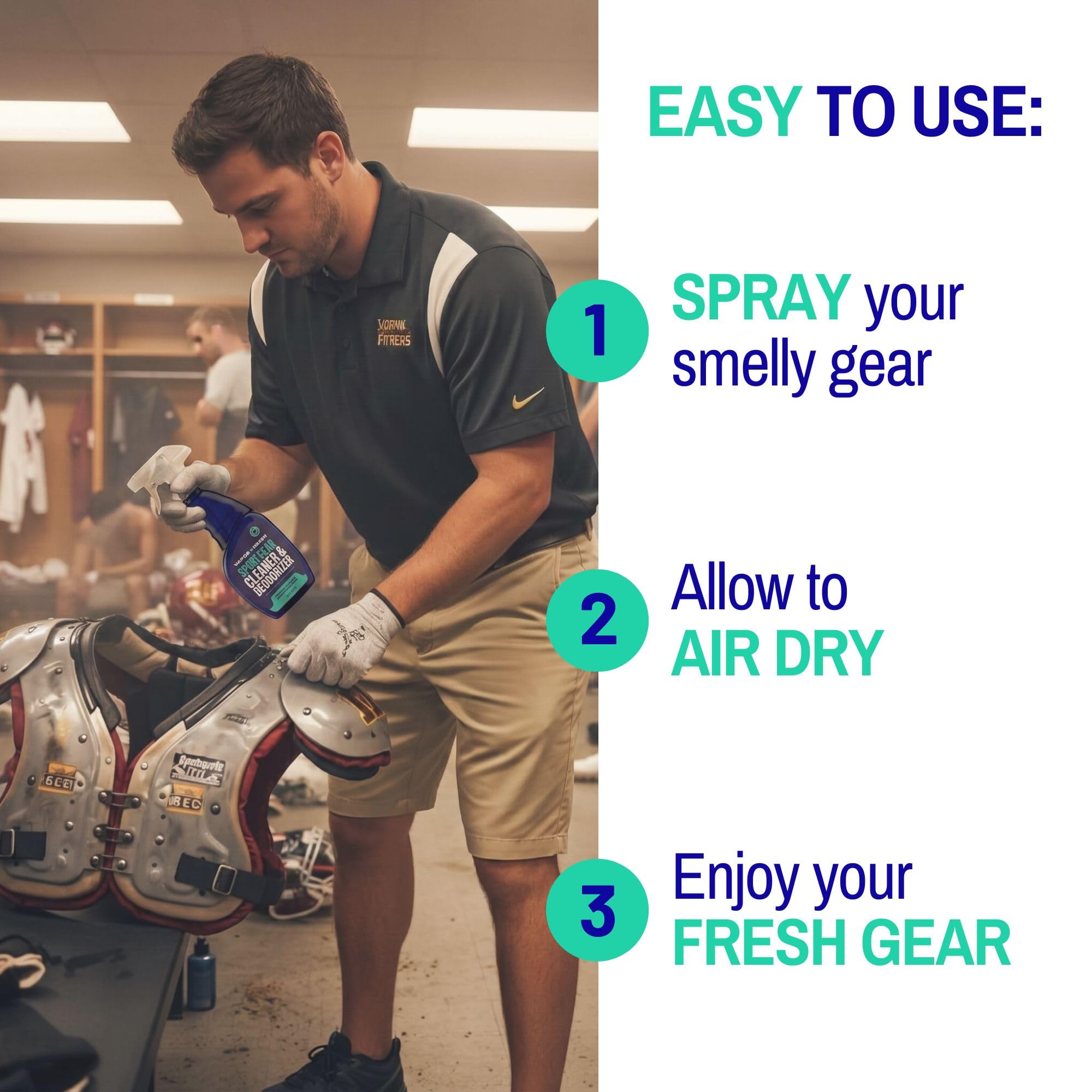 Easy to use spray and let equipment air dry