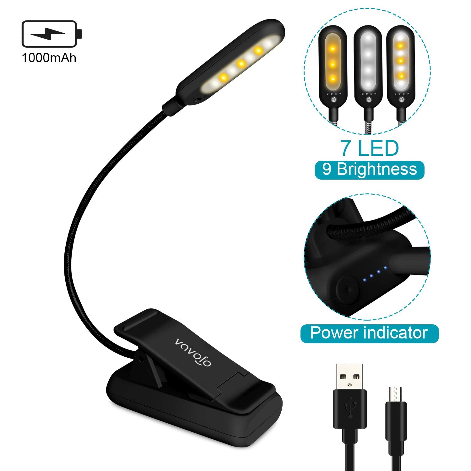 Lightweight clip-on book light weighing 2.59 oz for bedside use