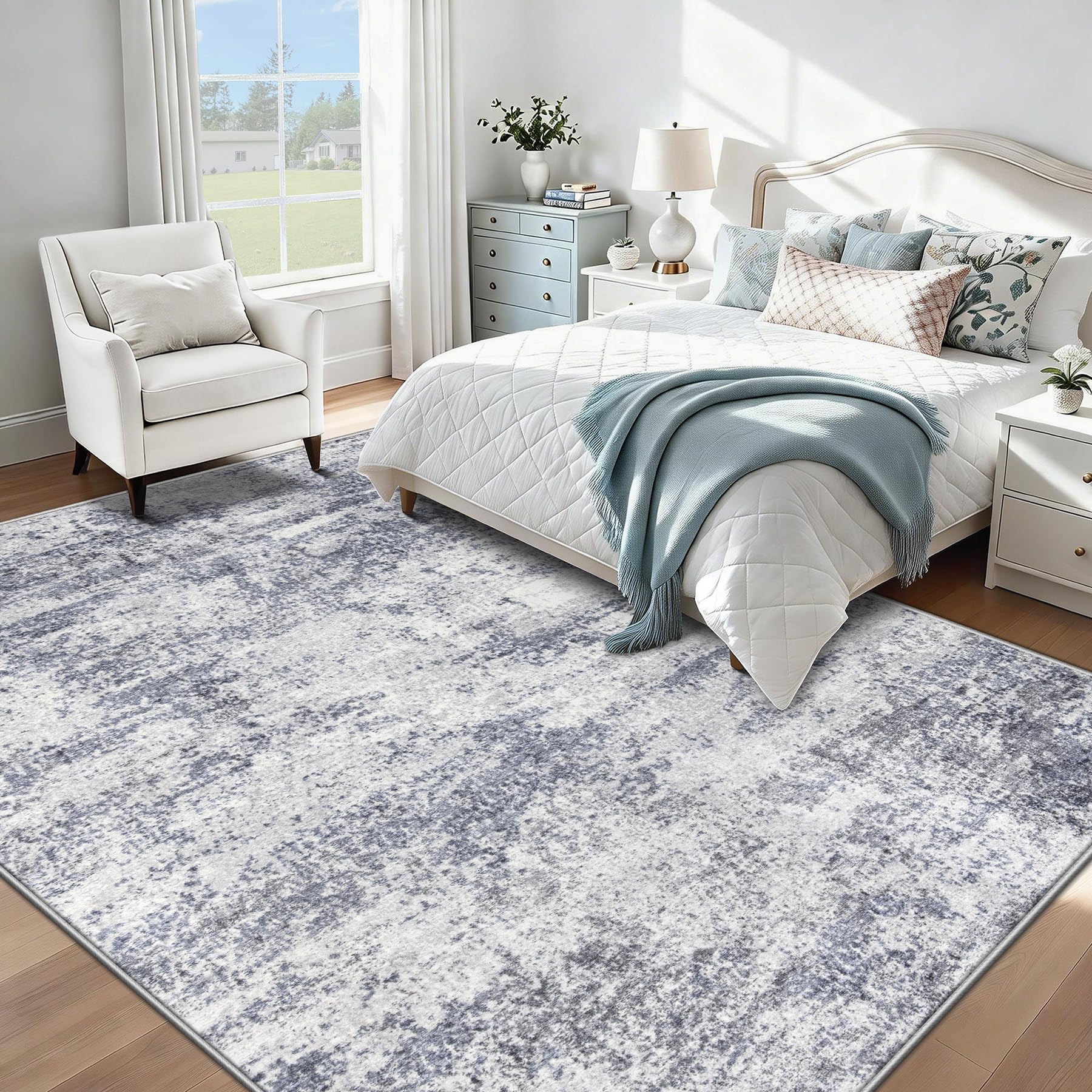 Low pile 0.32 inch rug dampening footsteps