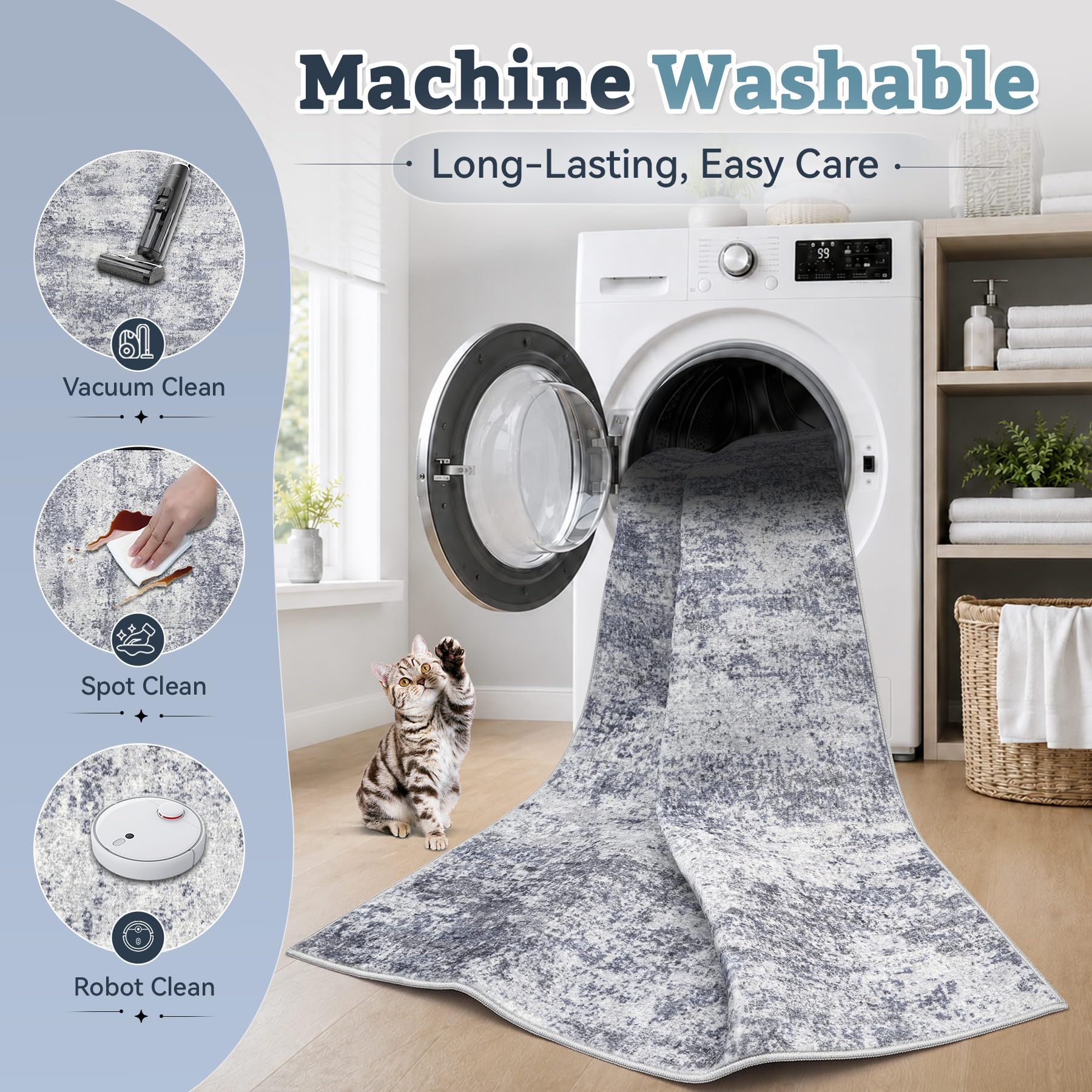 Machine washable 8x10 area rug ready for spills